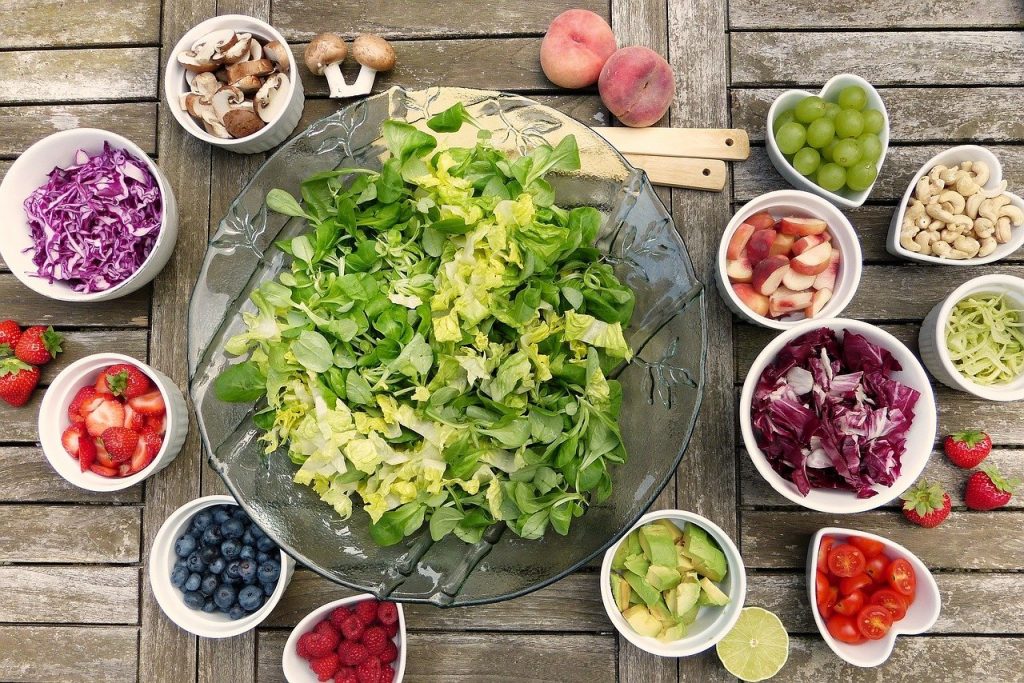salad, fruits, berries